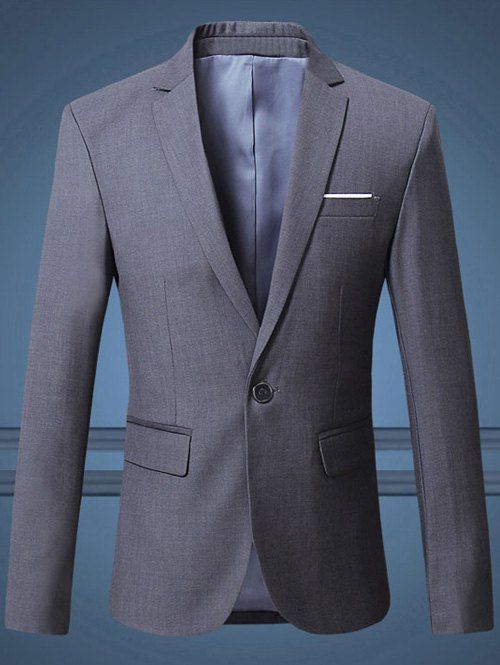 

Notch Lapel Breast Pocket One-Button Blazer, Gray