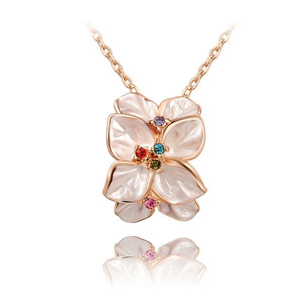 

Rhinestone Petal Artificial Crystal Pendant Necklace, Rose gold