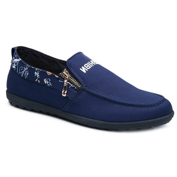 

Cloth Color Block Zipper Casual Shoes, Deep blue
