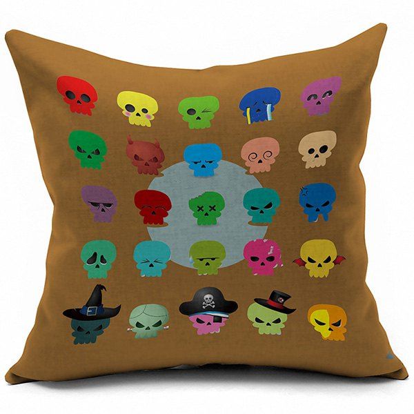 

Comfortable Colorful Skulls Pattern Halloween Pillow Case, Brown