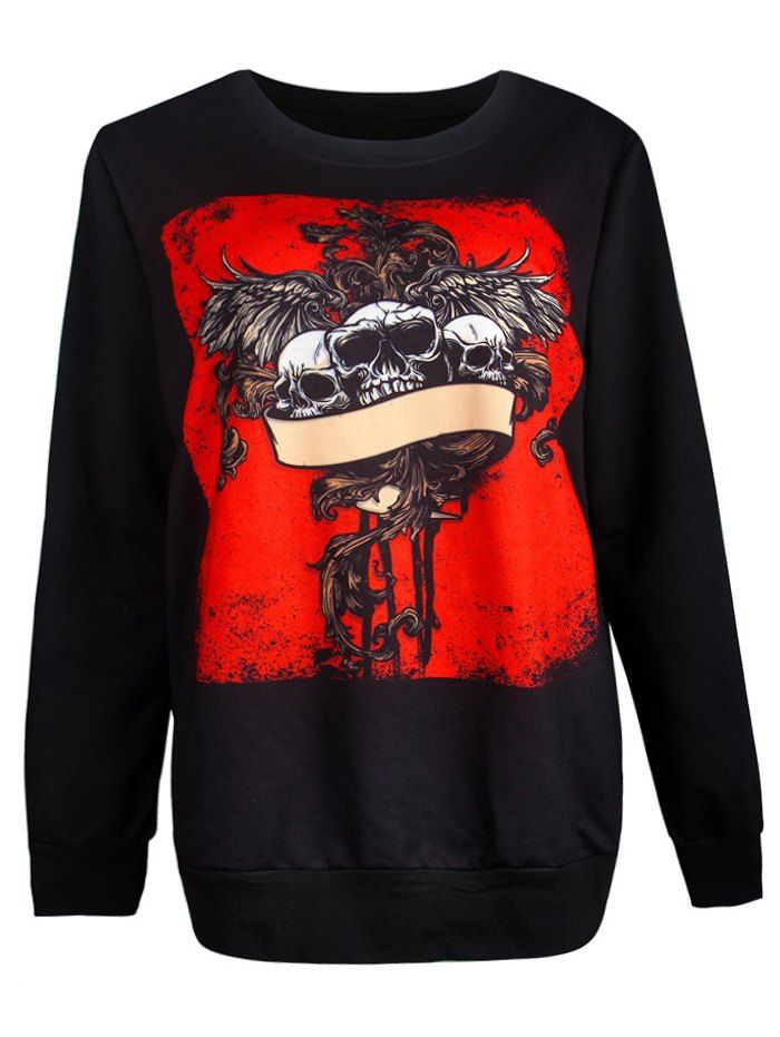 

Ghost Skull Print Pullover Loose Sweatshirt, Black