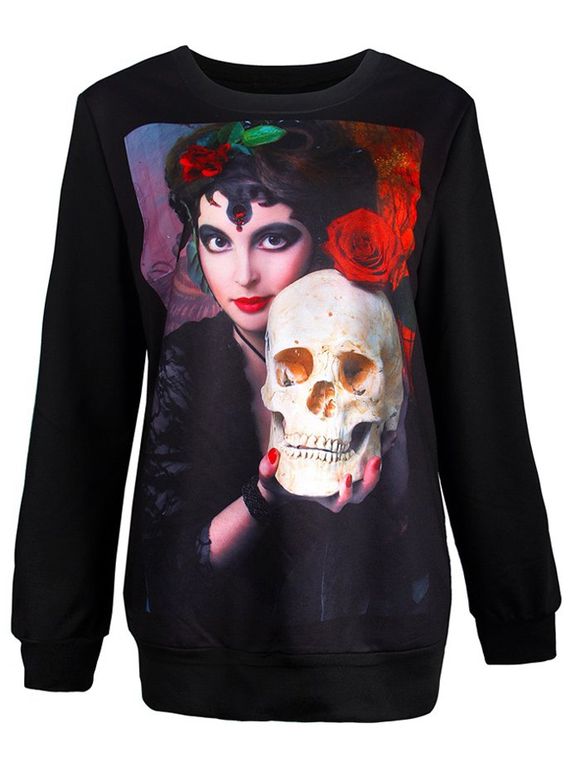 Halloween Skull 3D Print Sweatshirt - Noir L