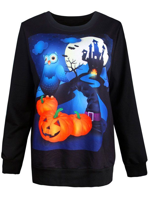 

Pullover Night Owl 3D Print Halloween Sweatshirt, Black