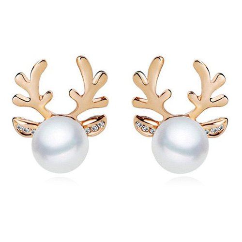 Deer Horn Faux Pearl Earrings - GOLDEN 