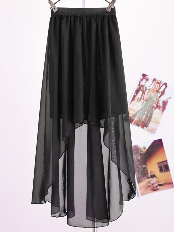Women's Chiffon Pleated Retro Asymmetrical Swallow Tail Short Elastic Waist Skirt - BLACK ONE SIZE