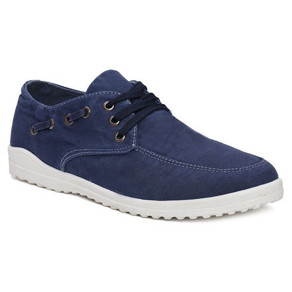 

Eyelets Lace Up Dark Color Canvas Shoes, Deep blue