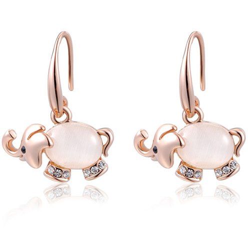 

Rhinestone Faux Opal Elephant Drop Earrings, Rose gold
