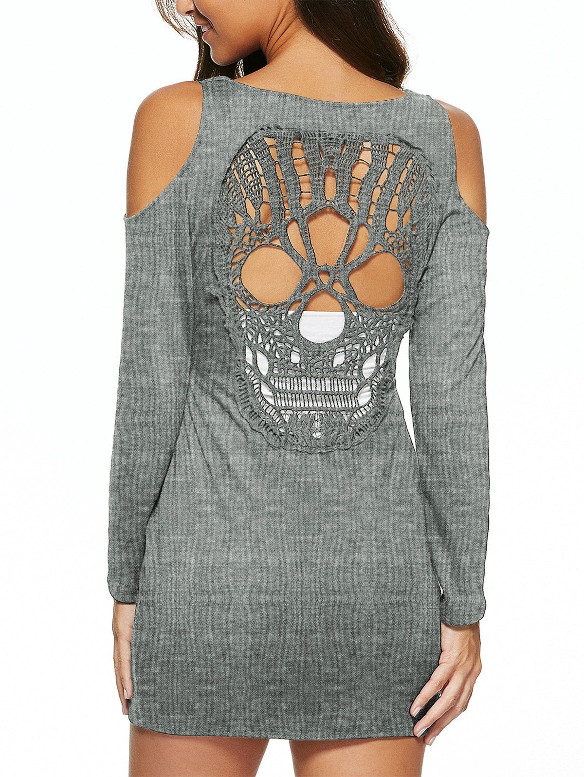 

Tight Hollow Out Skull Mini Sheath Club Dress, Gray
