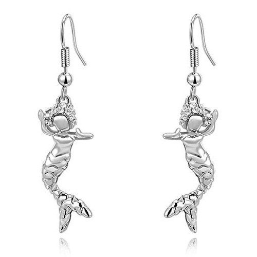 

Alloy Rhinestone Mermaid Earrings, Silver
