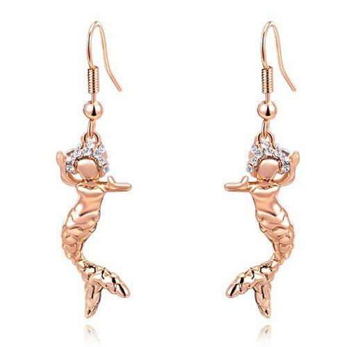 

Alloy Rhinestone Mermaid Earrings, Rose gold