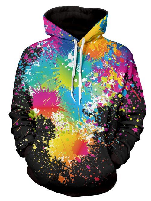 

Long Sleeve Paint Splatter Print Pullover Hoodie, Black