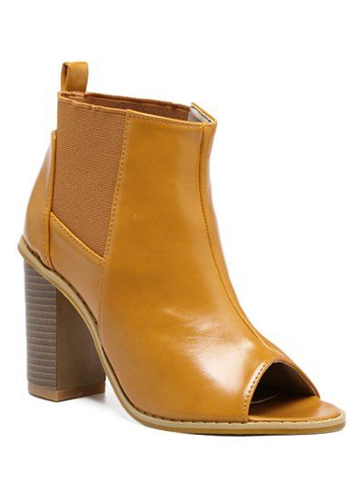

Elastic Chunky Heel Peep Toe Ankle Boots, Brown