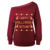 Sweat-shirt Encolure Cloutée Halloween Imprimé Message - Violacé rouge L