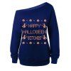 Sweat-shirt d'Halloween à Imprimé Sorcières à Col Oblique - Bleu M