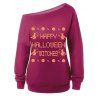 Sweat-shirt d'Halloween à Imprimé Sorcières à Col Oblique - Violacé rouge XL