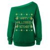 Sweat-shirt d'Halloween à Imprimé Sorcières à Col Oblique - Vert S