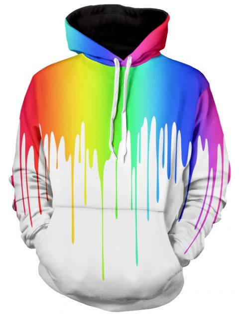 [17% OFF] 2019 Long Sleeve Multicolor Paint Dripping Hoodie In WHITE ...