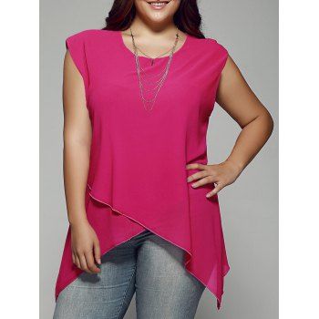 

Plus Size Asymmetrical Chiffon Blouse, Watermelon red