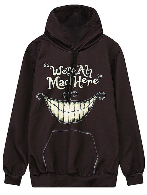 [17 OFF] 2021 Teeth Print Hoodie In BLACK DressLily