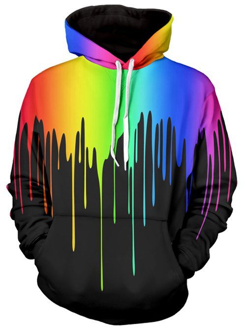 2018 Long Sleeve Multicolor Paint Dripping Hoodie BLACK M In Hoodies ...