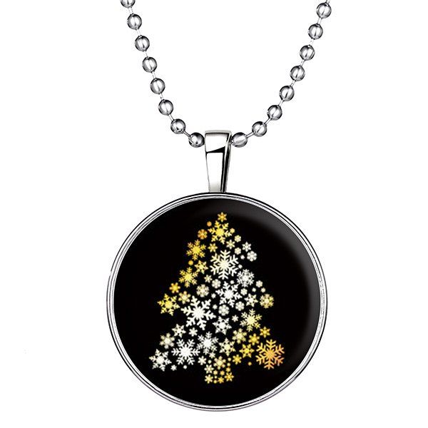 

Christmas Tree Snowflake Circle Pendant Necklace, Silver
