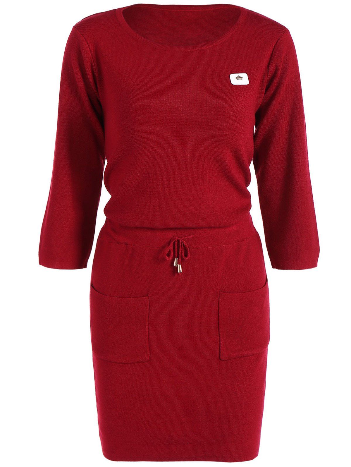 

Mini Drawstring Sweater Dress, Dark red