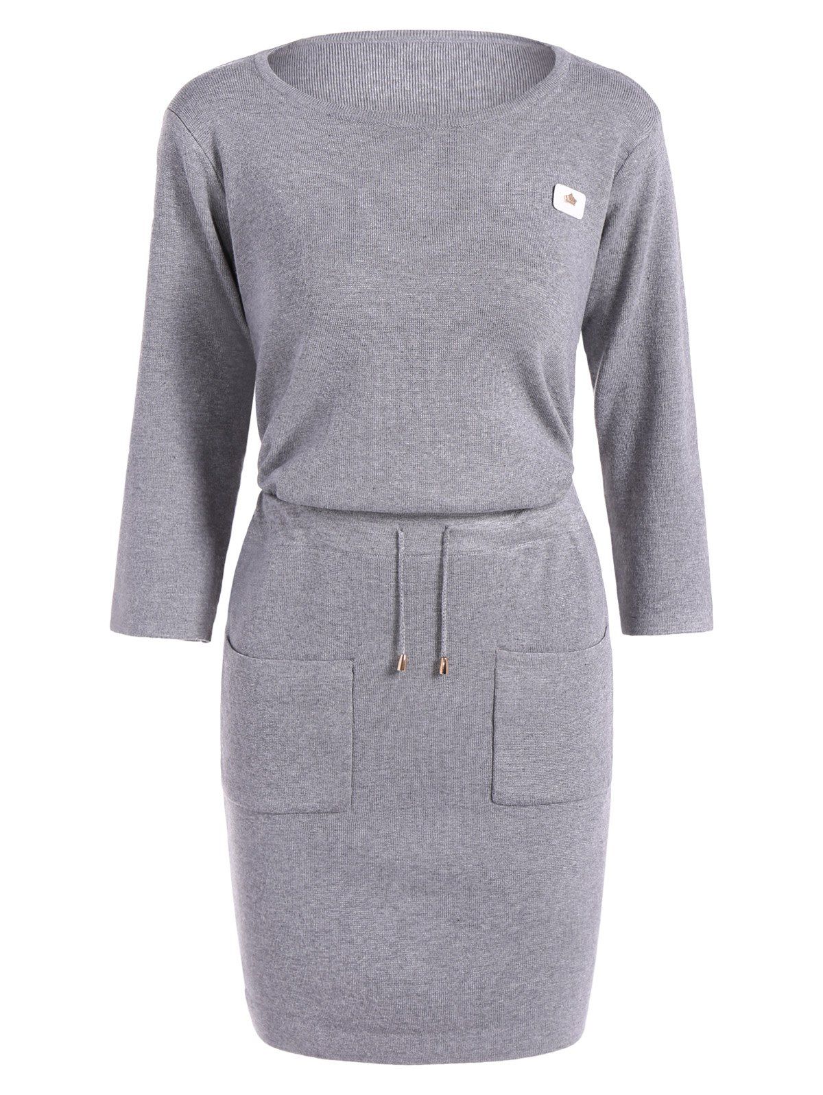 

Mini Drawstring Sweater Dress, Light gray