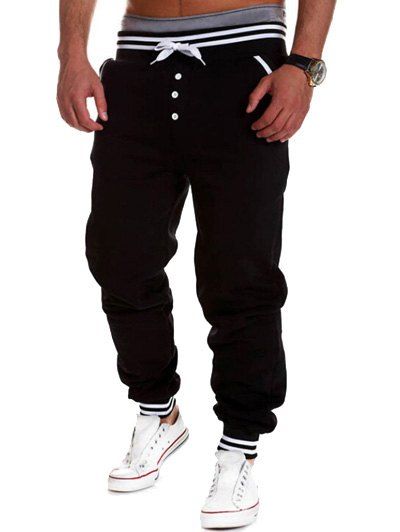 Pantalon de jogging boutonné avec cordon de serrage - Noir L