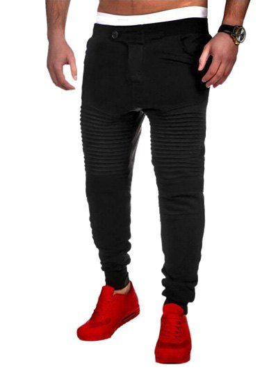

Buttoned Casual Pleated Insert Jogger Pants, Black