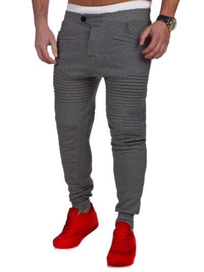 Pantalon de jogging décontracté et boutonné effet plissé - gris foncé S