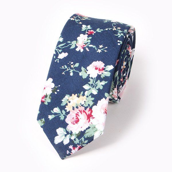 

Casual Rose Print 6CM Width Tie, Deep blue