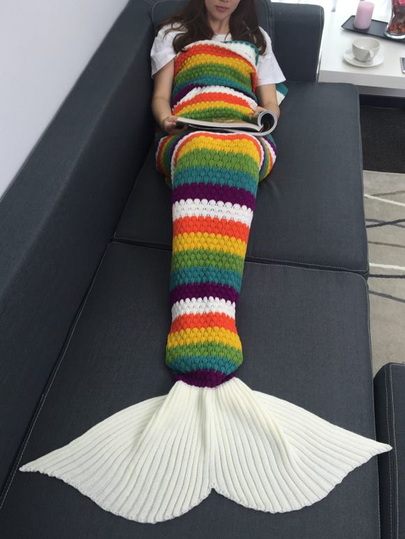Rainbow Color Crochet Knitting Warmth Tail Mermaid Conception Blanket - multicolore W31.50INCH*L70.70INCH