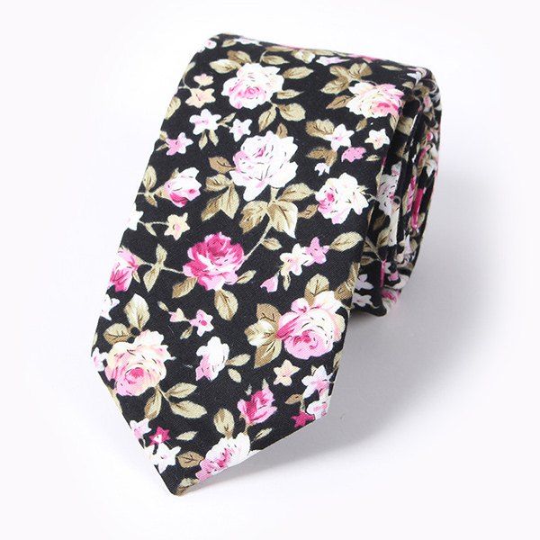 

Casual Blossoming Rose Print 6CM Width Tie, Black