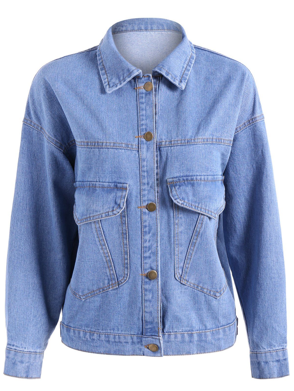 Pocket Design Oversized Denim Jacket - LIGHT BLUE L