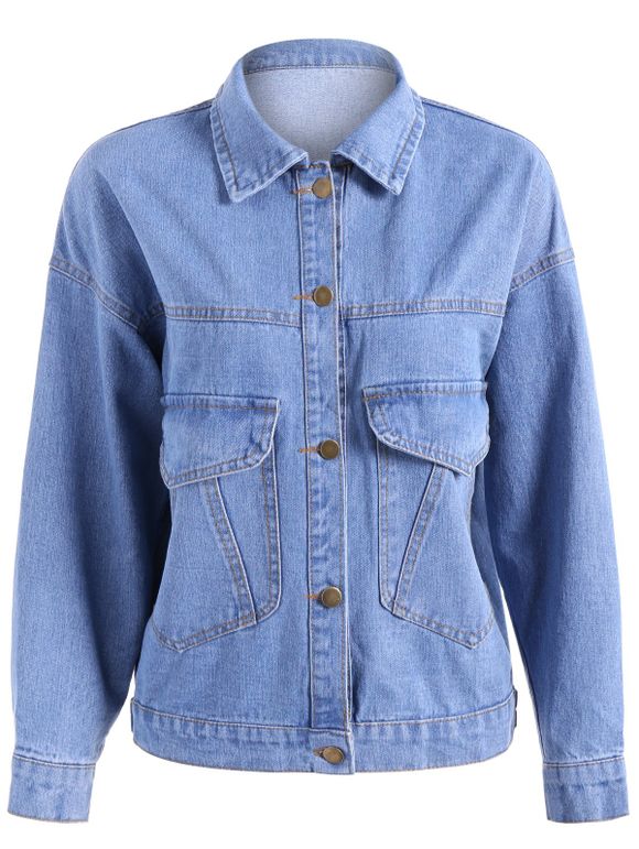 Pocket design oversize Veste en jean - Bleu clair L