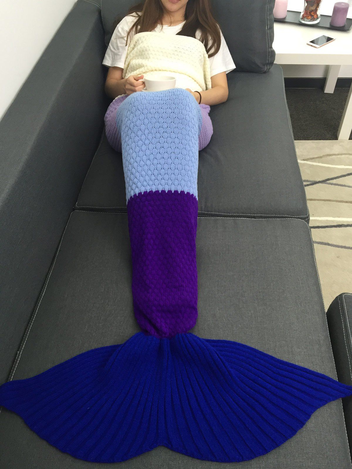 

Soft Assorted Color Knitted Mermaid Tail Blanket, Colormix