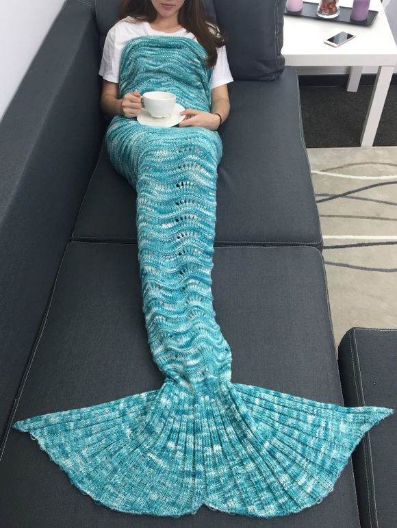 Ajourée acrylique tricotée Mermaid Tail Blanket - multicolore W31.50INCH*L70.70INCH