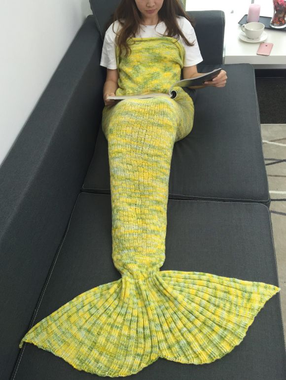 Confortable acrylique tricotée multicolore Mermaid Tail Blanket - Jaune W31.50INCH*L70.70INCH