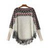 Cape Fringed Geometric Print Sweater - WHITE ONE SIZE