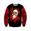 À manches longues ras du cou Rose Skull 3D Print Sweatshirt - Rouge / Noir XL