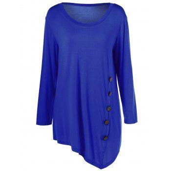 [41% OFF] 2023 Plus Size Inclined Buttoned Blouse In BLUE | DressLily