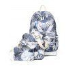 Color Block Zippers Feather Print Backpack - Gris 