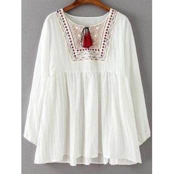 [41% OFF] 2021 Ruched Embroidered Loose Blouse In WHITE | DressLily