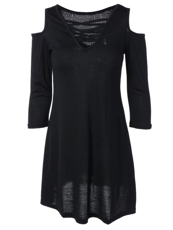 Cold Shoulder Criss-Cross robe - Noir M