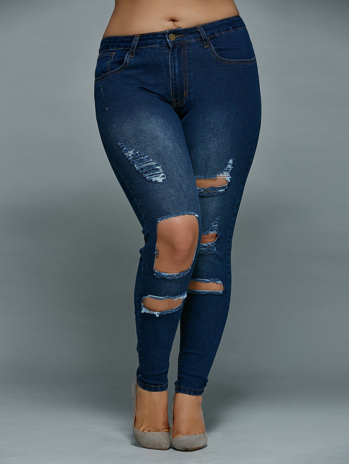 [41% OFF] 2021 Skinny Plus Size Distressed Jeans In DENIM BLUE | DressLily