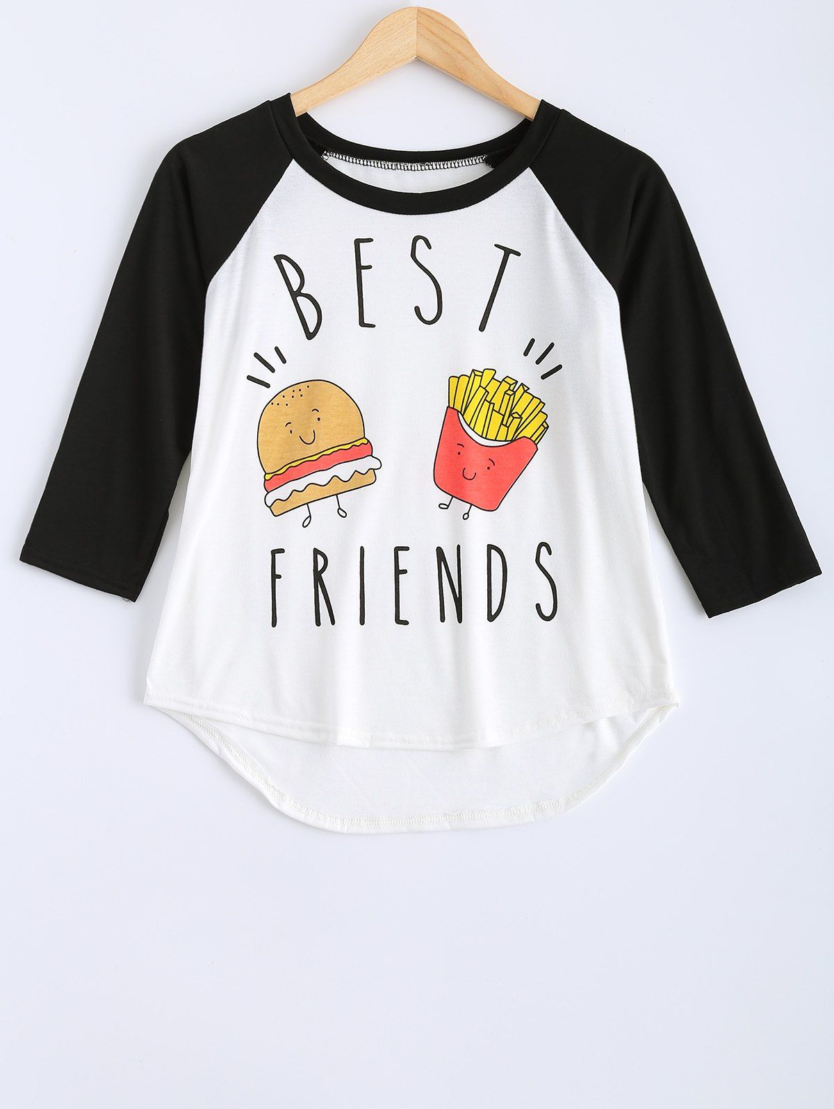 

Cartoon Pattern High Low T-Shirt, Black