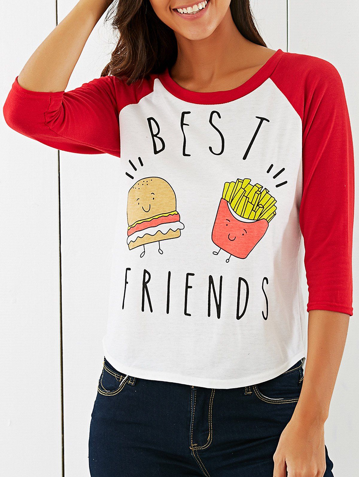 

Cartoon Pattern High Low T-Shirt, Red