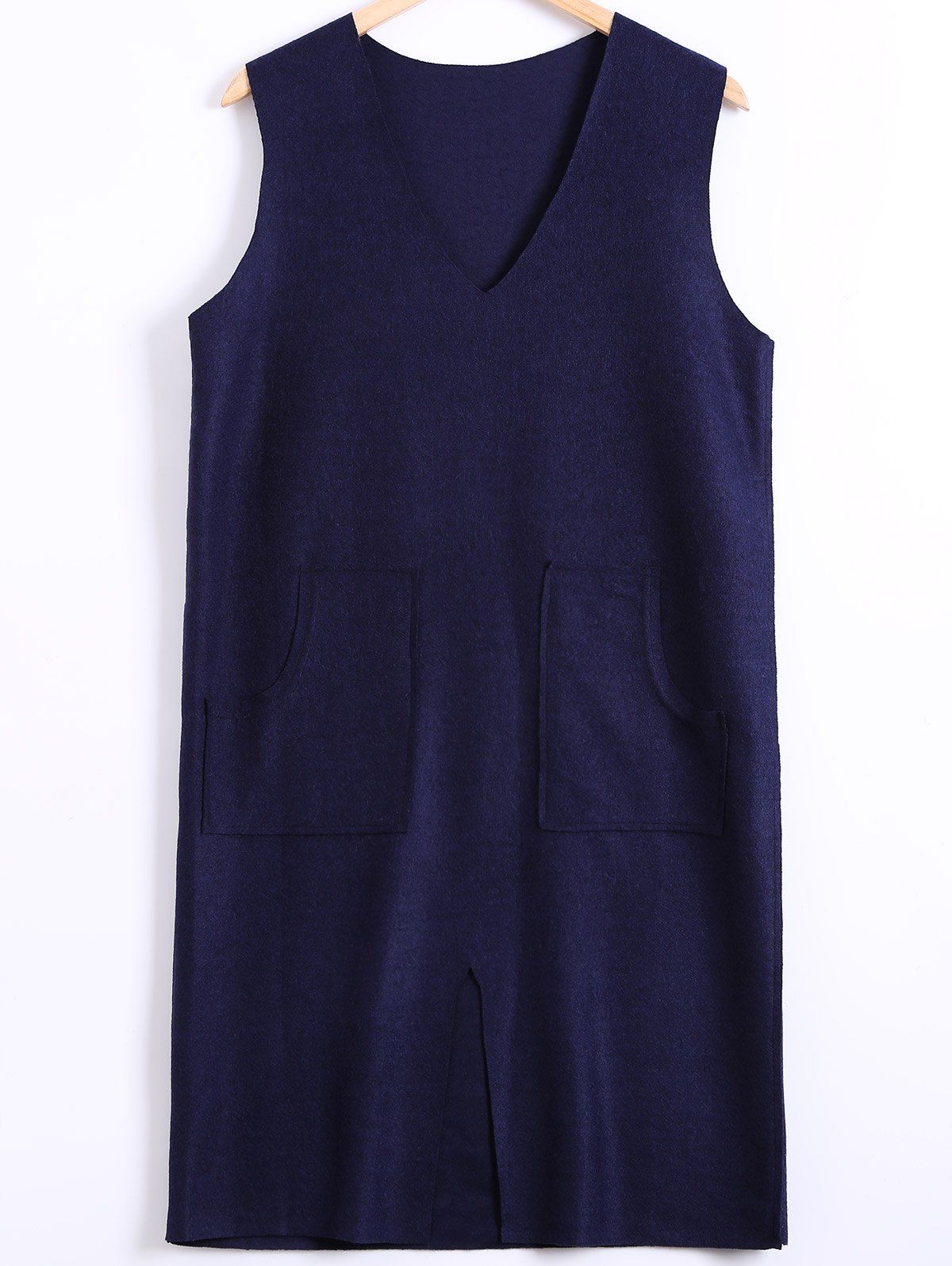

Slit Double Pocket Sweater Dress, Purplish blue