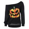 Long Sleeve Pumpkin Print Sweatshirt - BLACK 2XL