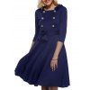 Vintage demi-manches Belted boutonnée Robe trapèze - Cadetblue L